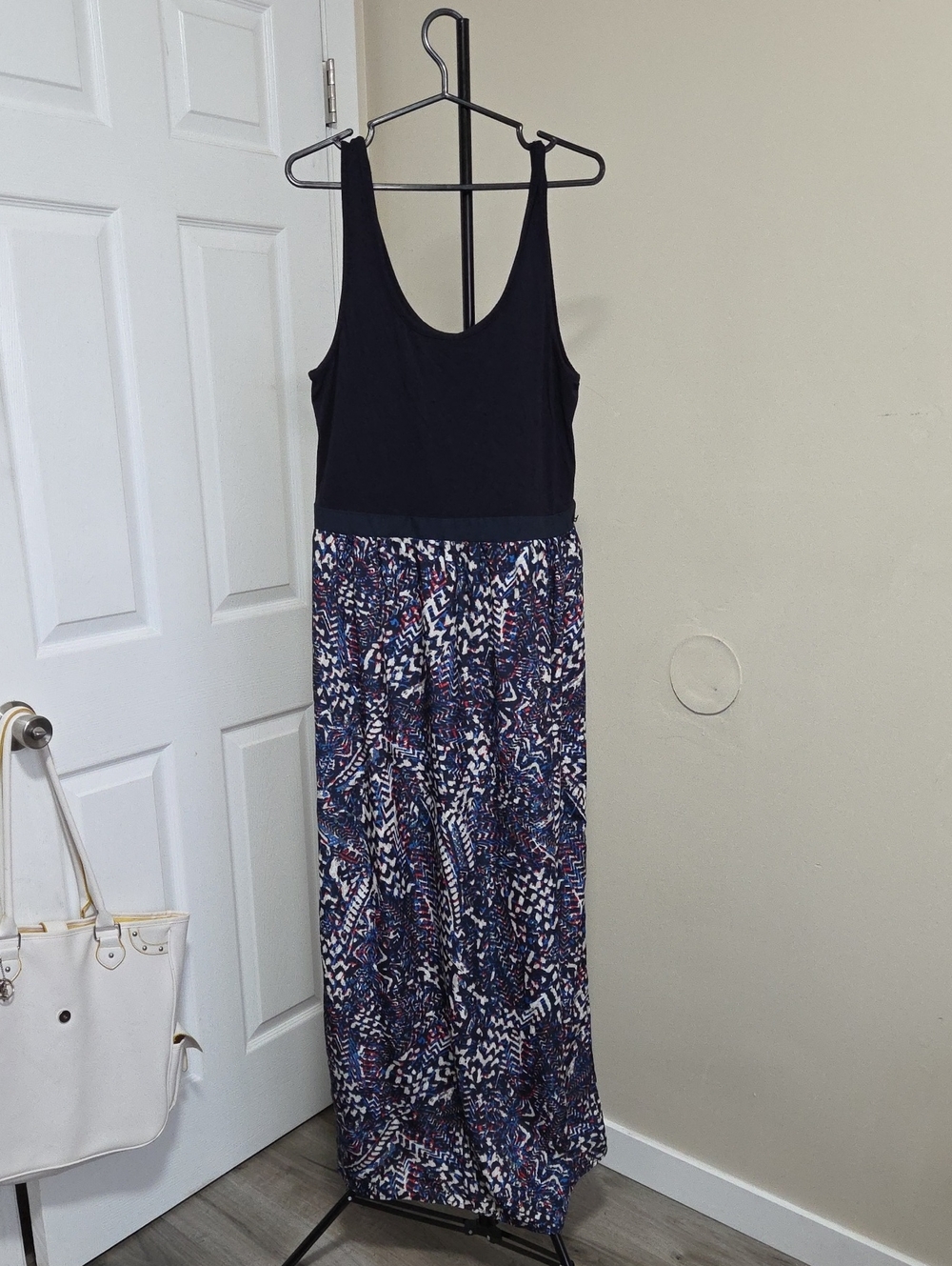 Dex Black Tank Maxi Dress with Blue & White Patterned Skirt